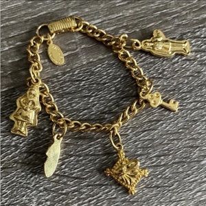 Disney Cinderella Charm Bracelet Gold Tone Vintage Slipper